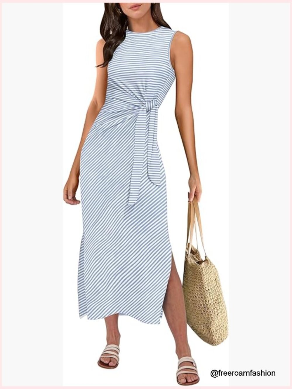 Slim Fit Tie Waist Sleeveless Midi Dress Casual Summer Tank Dress